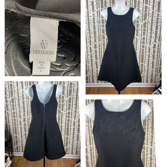 Vera Wang Embossed Neoprene Fit and Flare Scuba Dress 4 - Picture 1 of 12